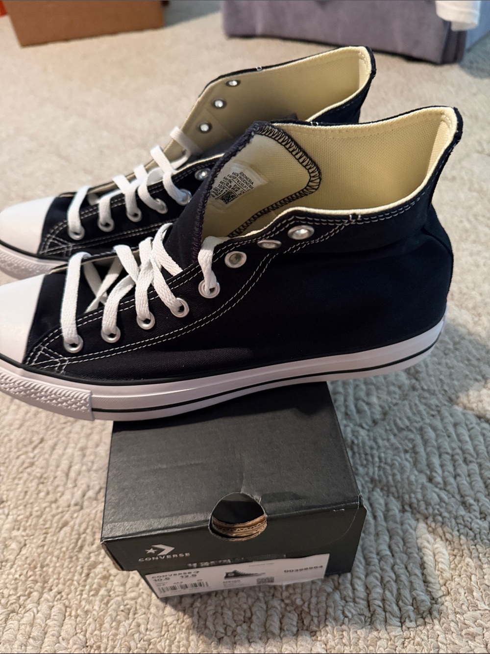 Converse High Top Sneakers in Black and White with Cream Interior